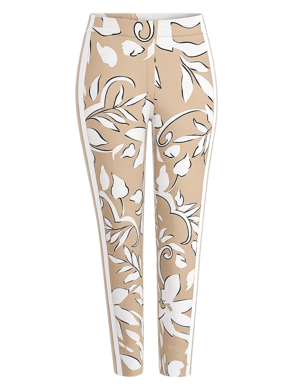 Gretchen Scott Beige White Floral Print Ankle Pants Large. Resort Coastal Preppy